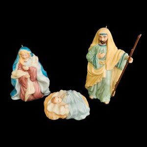 Hallmark Ornament The‎ Holy Family Blessed Nativity Coll 3 Pc Set Porcelain Vtg